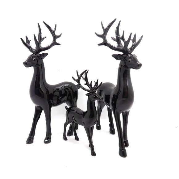 Christmas Decor Set of Three Glossy Black Reindeer New - Picture 5 of 5